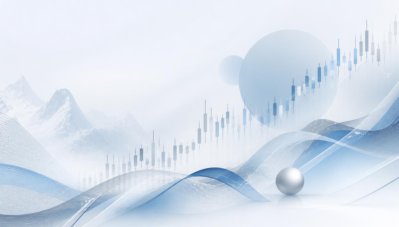 Visualizzazione astratta di mercati e dati finanziari in tonalità azzurre